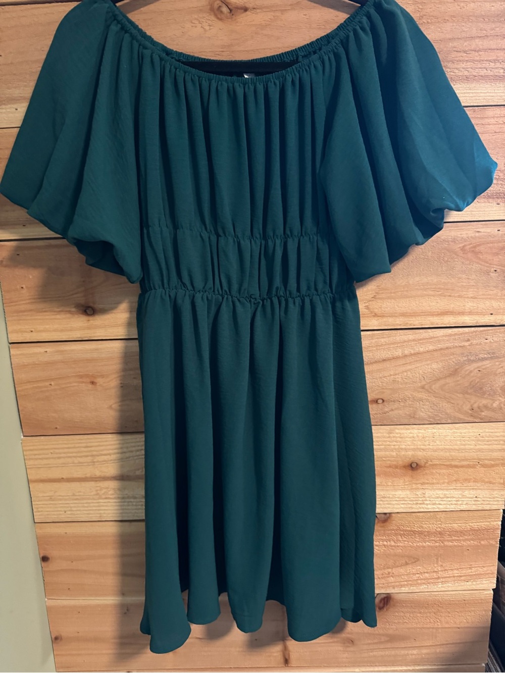 Dark Green Off Shoulder Dress Cottagecore Flowy Boho Mini Dress